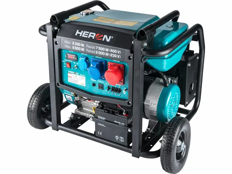 Elektrocentrála rámová benzínová 3F, 8,2kW/7,5kW, podvozok, elektrický štart, HERON 8896147