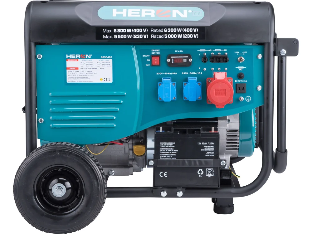 Elektrocentrála rámová benzínová, 6,8kW, 400V, elektrický štart Heron 8896420