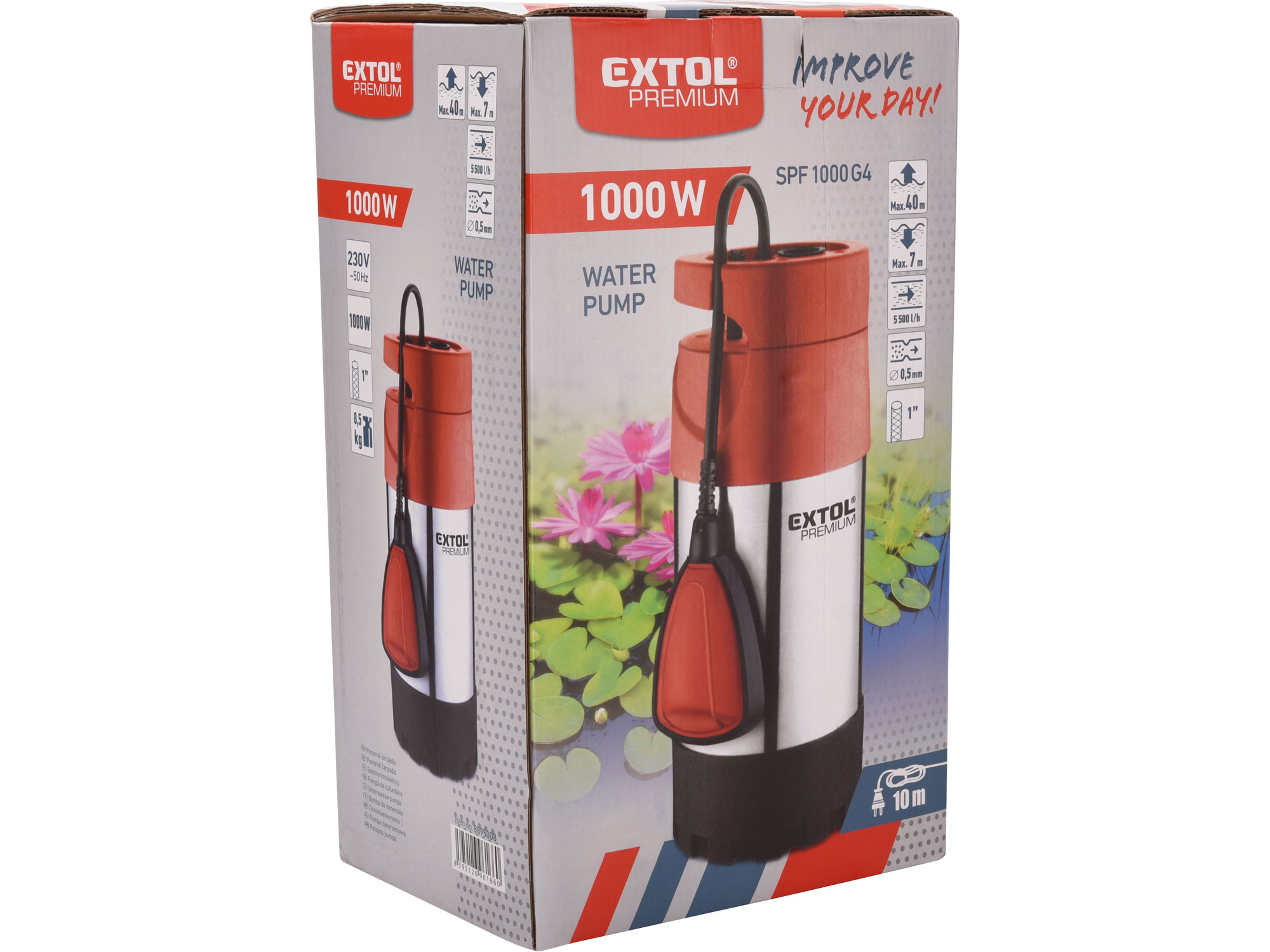 Čerpadlo ponorné 4-stupňové antikorové, 1000W, max. 6000l/h, max. výtlak 40m Extol Premium 8895008