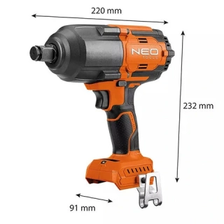 NEO ENERGY+ Aku Rázový uťahovák štvorhran 1/2" 1100Nm 18V Li-ion bez akumulátora 04-618